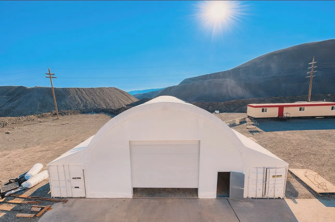 Fabric storage building on the Princeton BC mine site